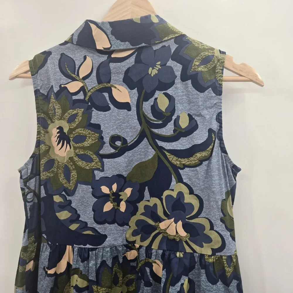 Rachel Zoe Blue Green Cotton Floral Collared Maxi Dress NWOT Size XS